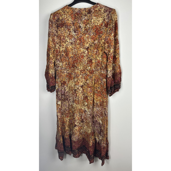 Frye & Co Fall Brown Orange Midi Long Sleeve Dress XL Western Boho Smock Ruffle - Picture 8 of 12